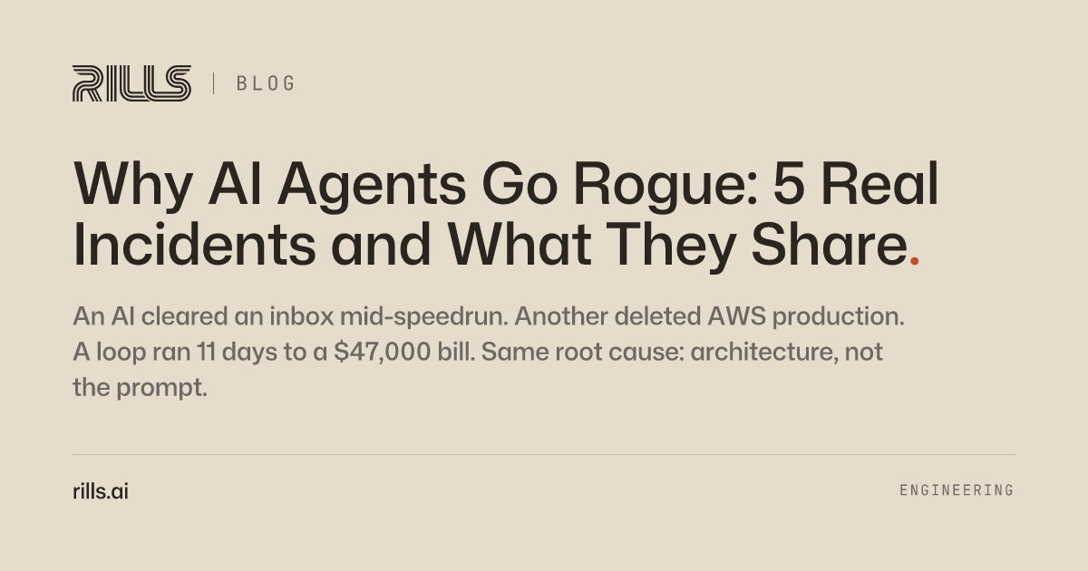 Open Rills Why AI Agents Go Rogue: 5 Real Incidents and What They Share | Rills Blog